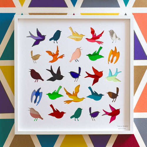 25 colourful birds made with colourful gel filters